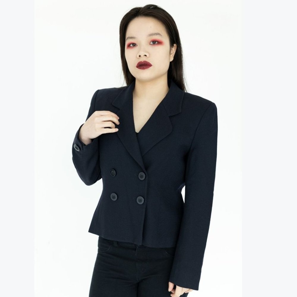 CHRISTIAN DIOR Vintage Navy Double Breasted Wool Blazer